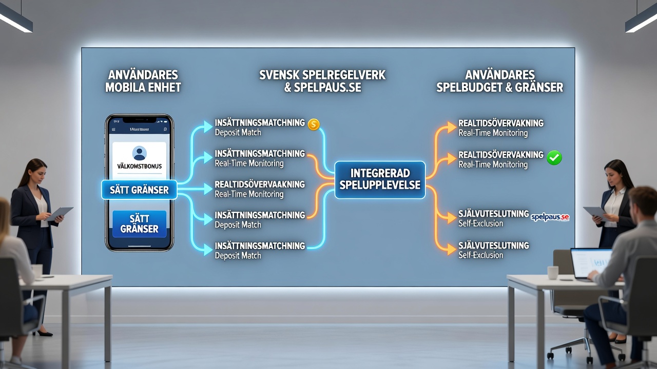 Infographic illustrating how Swedish mobile casino bonuses connect to responsible gambling tools like session timers and exclusion lists